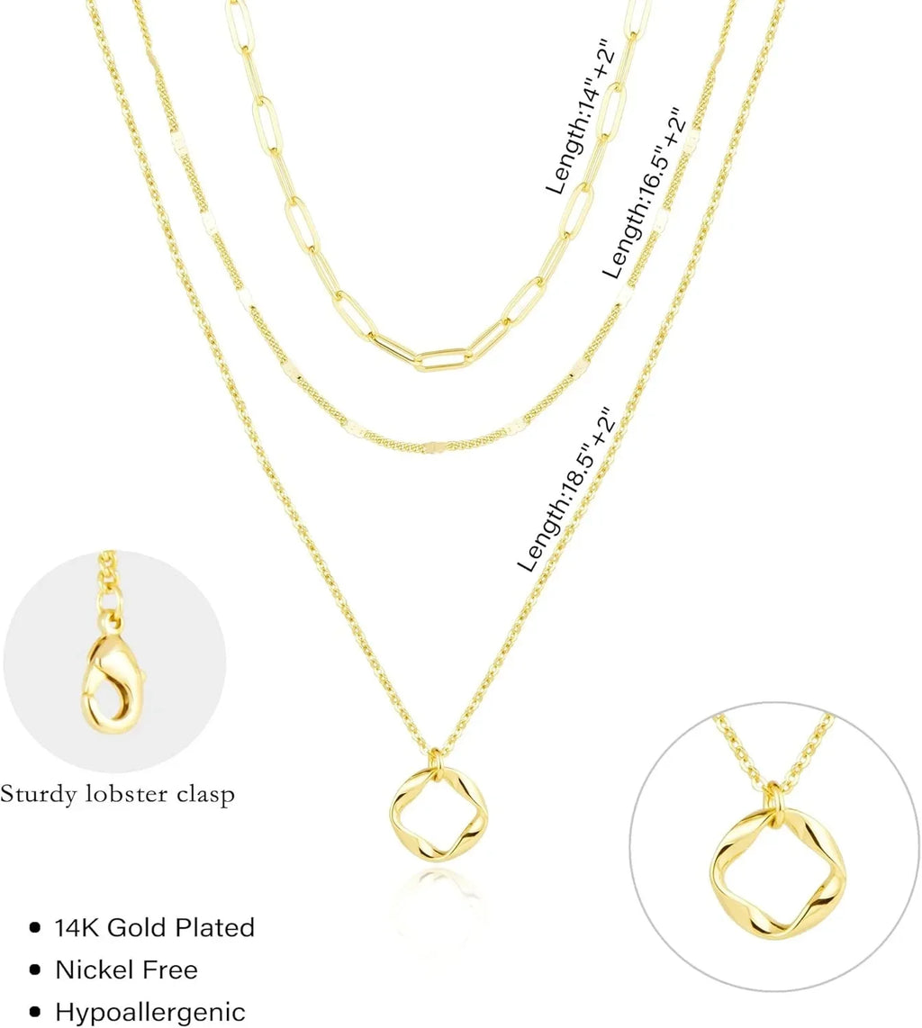 Layered Gold Necklaces for Women Stackable14K Gold Silver Plated Circle Paperclip Chain Pendant Choker Necklace Set For Woman