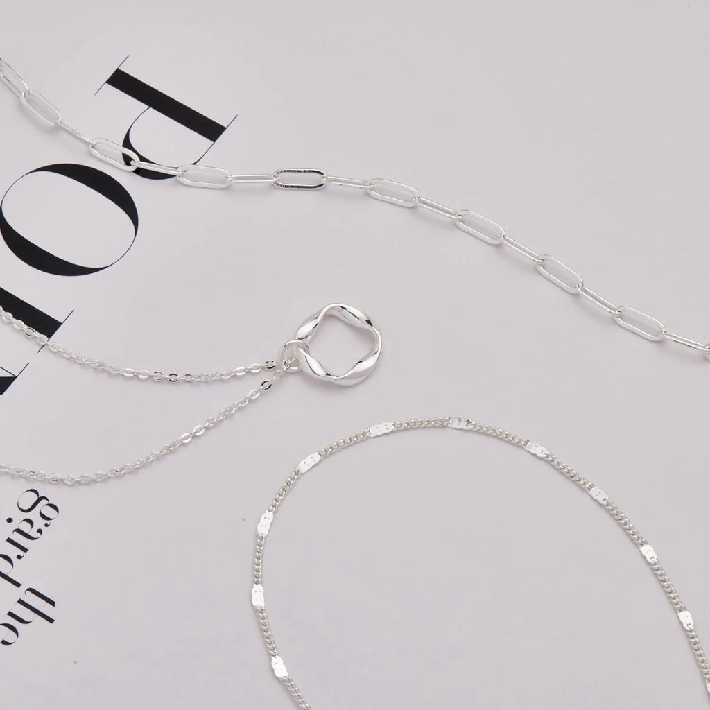 Layered Gold Necklaces for Women Stackable14K Gold Silver Plated Circle Paperclip Chain Pendant Choker Necklace Set For Woman